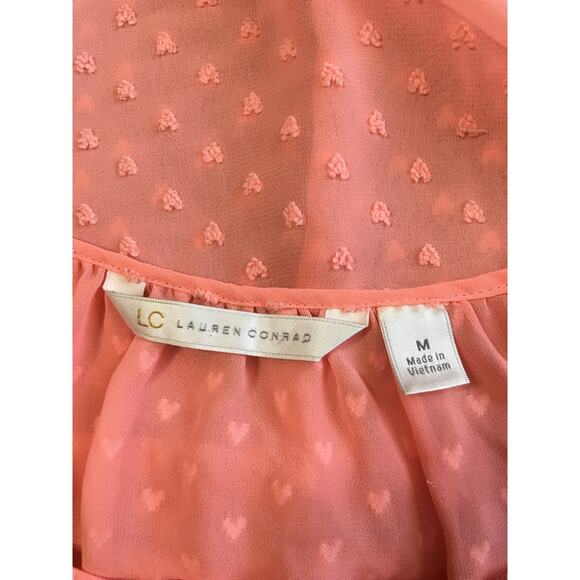 LC Lauren Conrad Medium Sheer Peach Top 3/4 Sleeve With Tiny Flocked Hearts - Picture 3 of 5